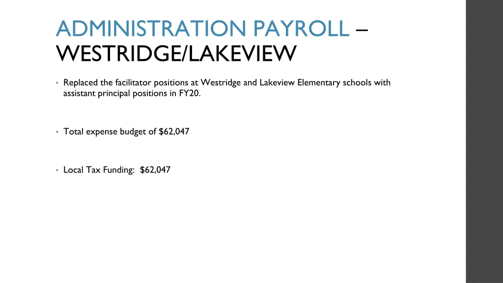 administration payroll westridge lakeview