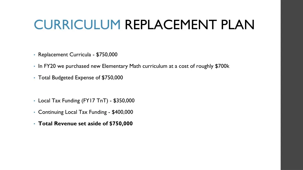 curriculum replacement plan