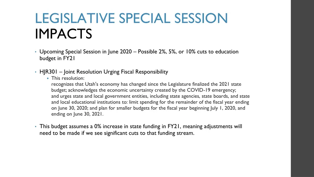 legislative special session impacts