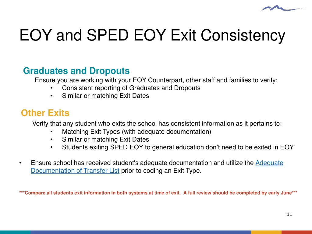 eoy and sped eoy exit consistency