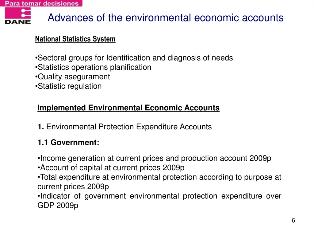 advances of the environmental economic accounts