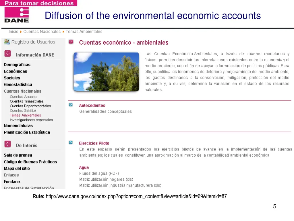 diffusion of the environmental economic accounts