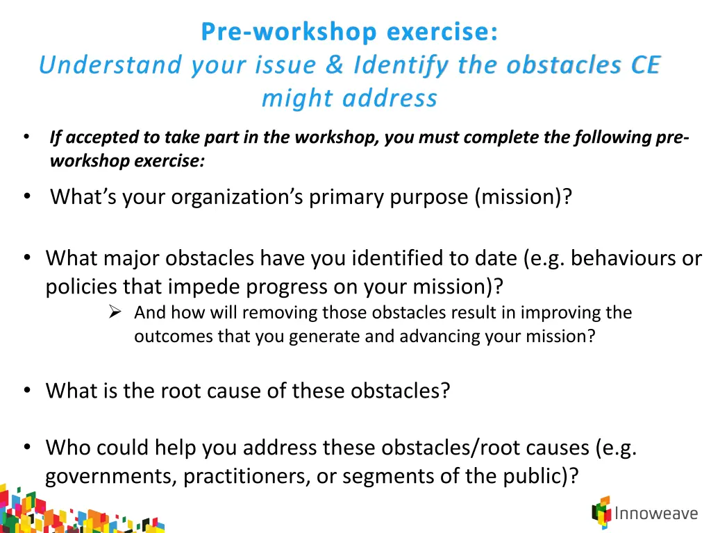 pre workshop exercise