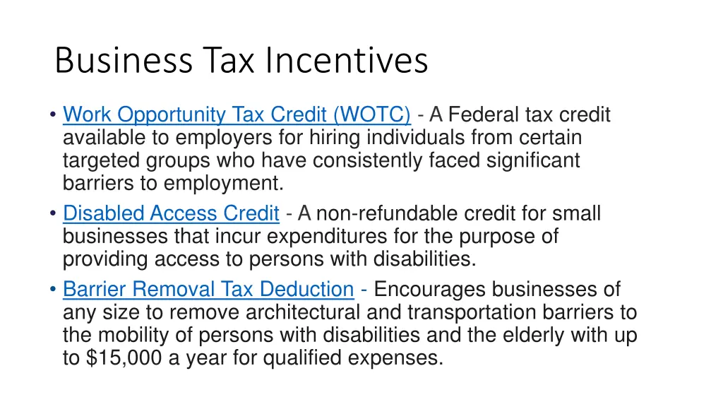 business tax incentives