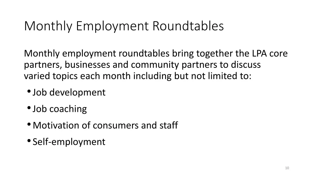 monthly employment roundtables