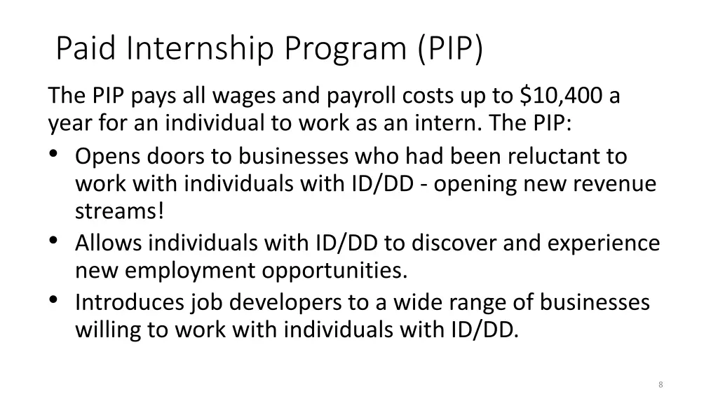 paid internship program pip