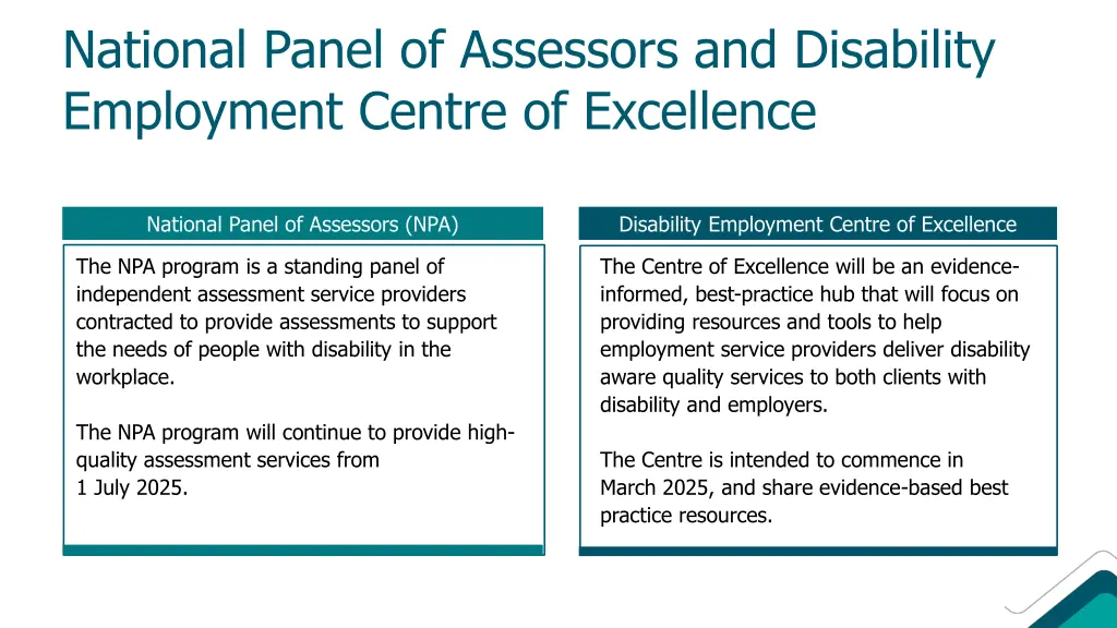 national panel of assessors and disability
