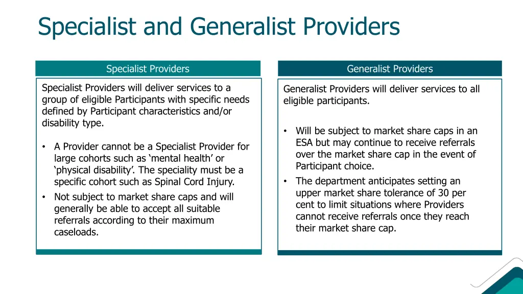 specialist and generalist providers