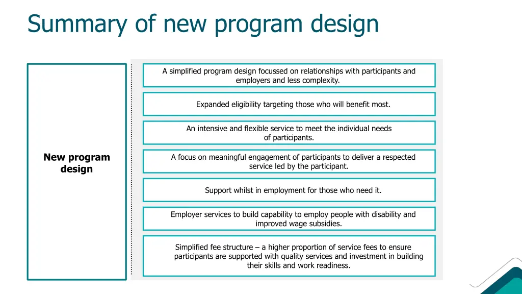summary of new program design