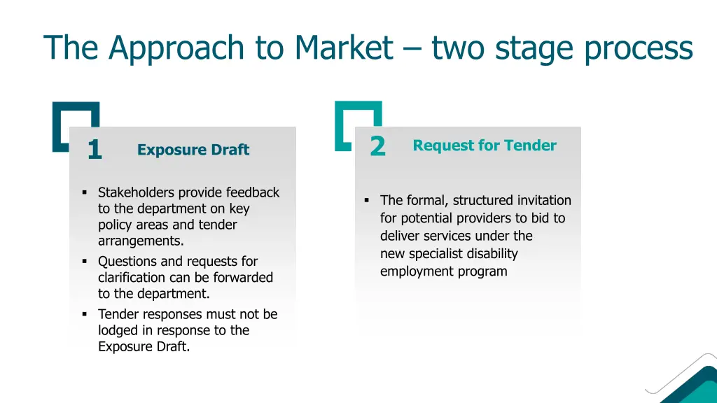 the approach to market two stage process