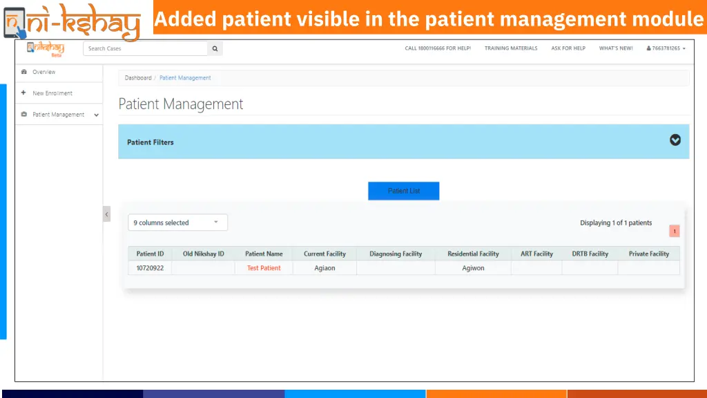 added patient visible in the patient management