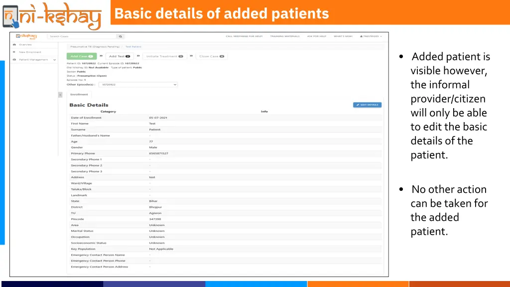 basic details of added patients