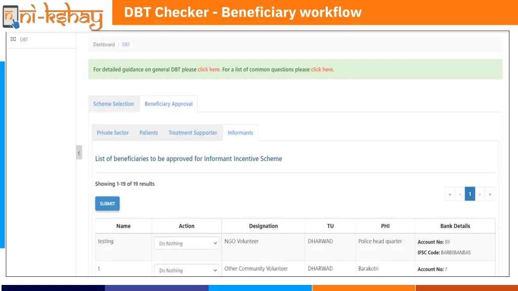 dbt checker beneficiary workflow
