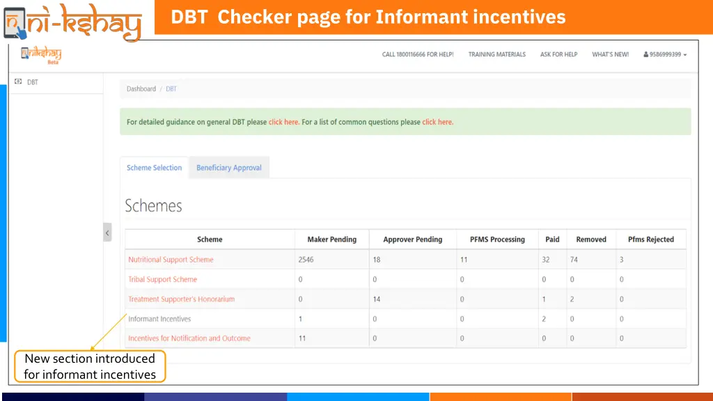 dbt checker page for informant incentives