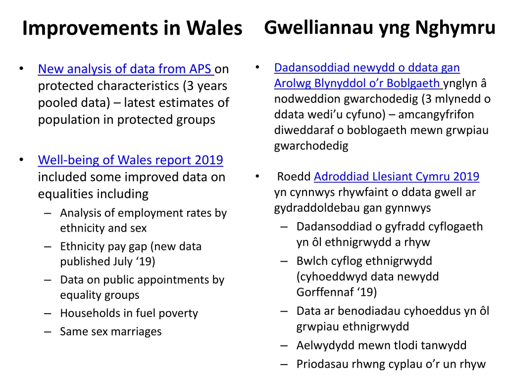 improvements in wales