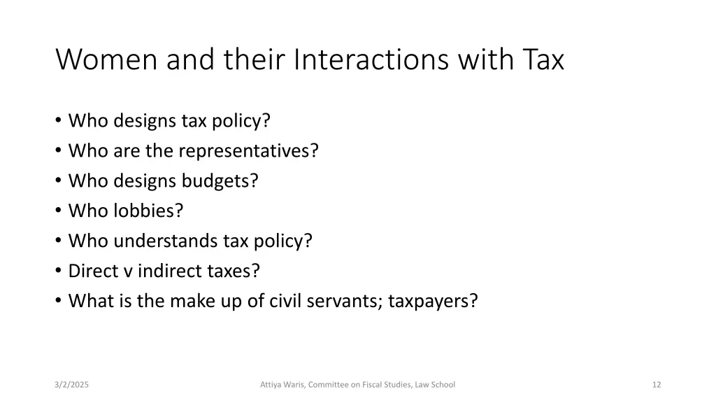 women and their interactions with tax