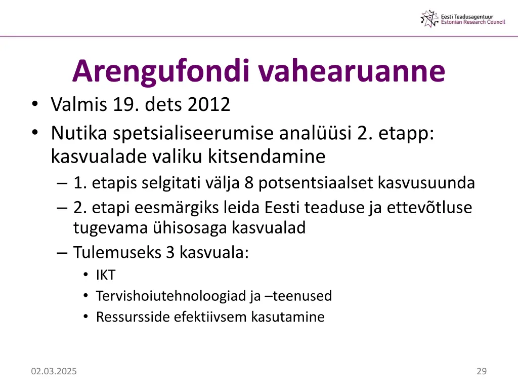 arengufondi vahearuanne valmis 19 dets 2012