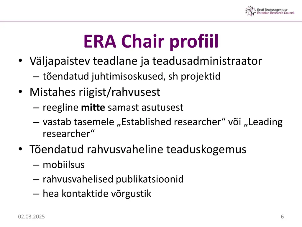 era chair profiil v ljapaistev teadlane