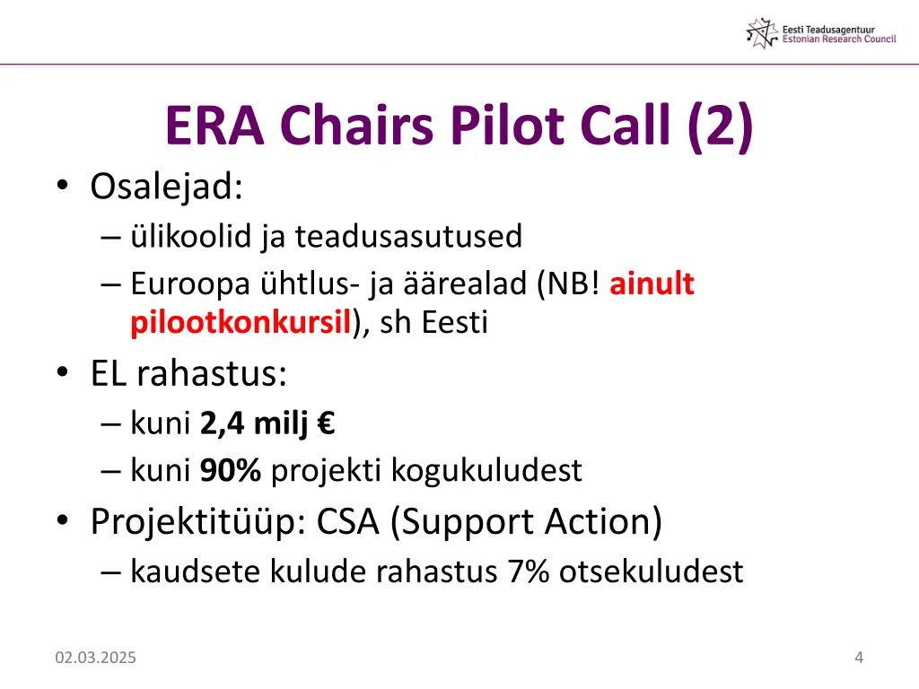 era chairs pilot call 2 osalejad likoolid