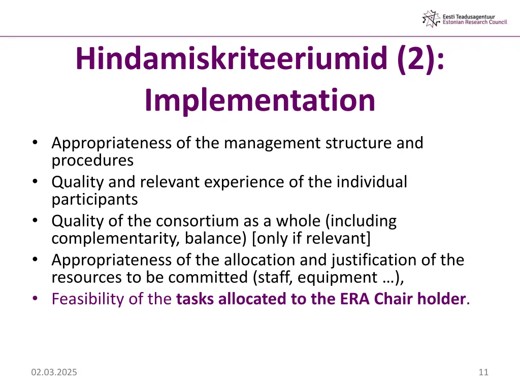hindamiskriteeriumid 2 implementation