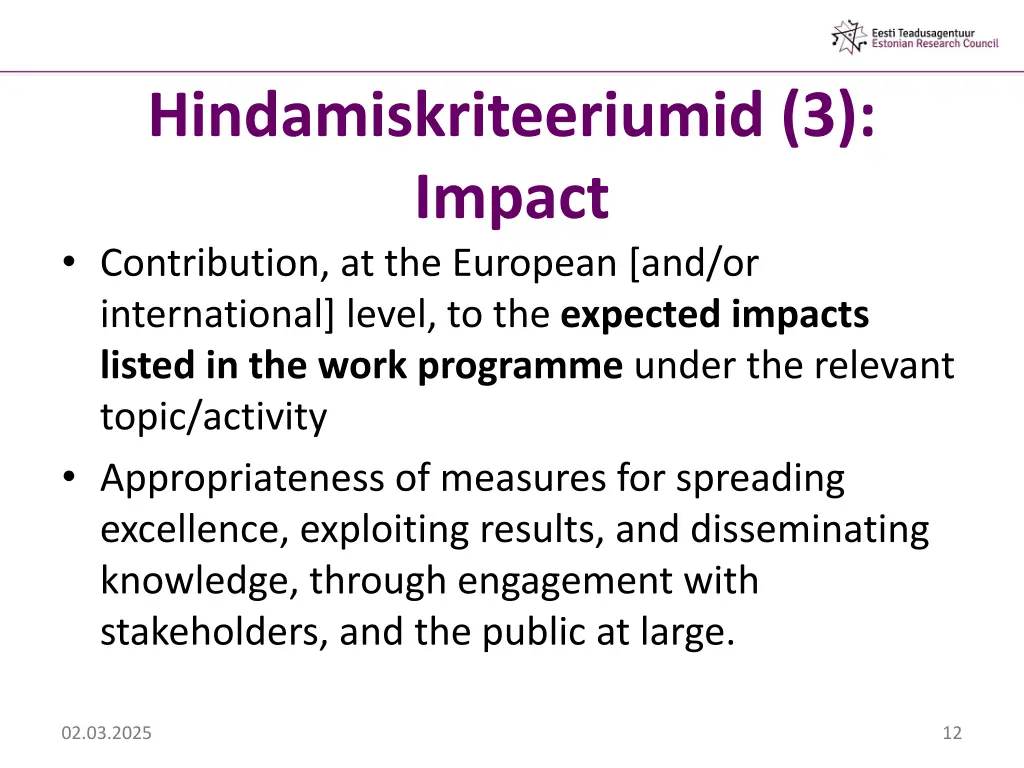 hindamiskriteeriumid 3 impact contribution