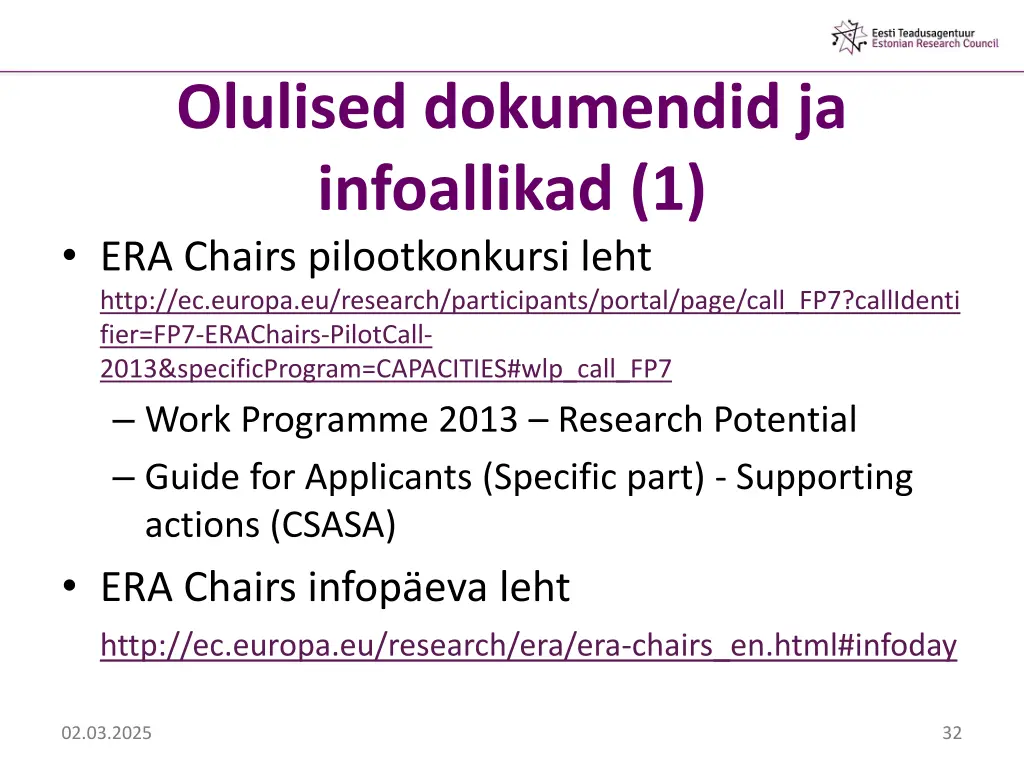 olulised dokumendid ja infoallikad 1 era chairs