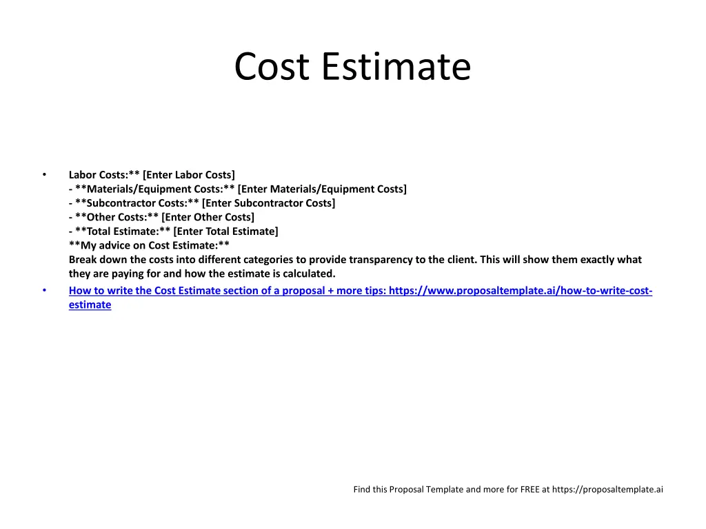 cost estimate