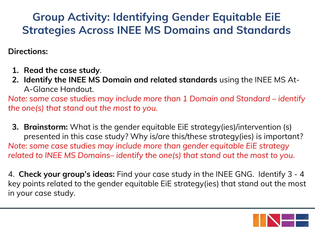 group activity identifying gender equitable