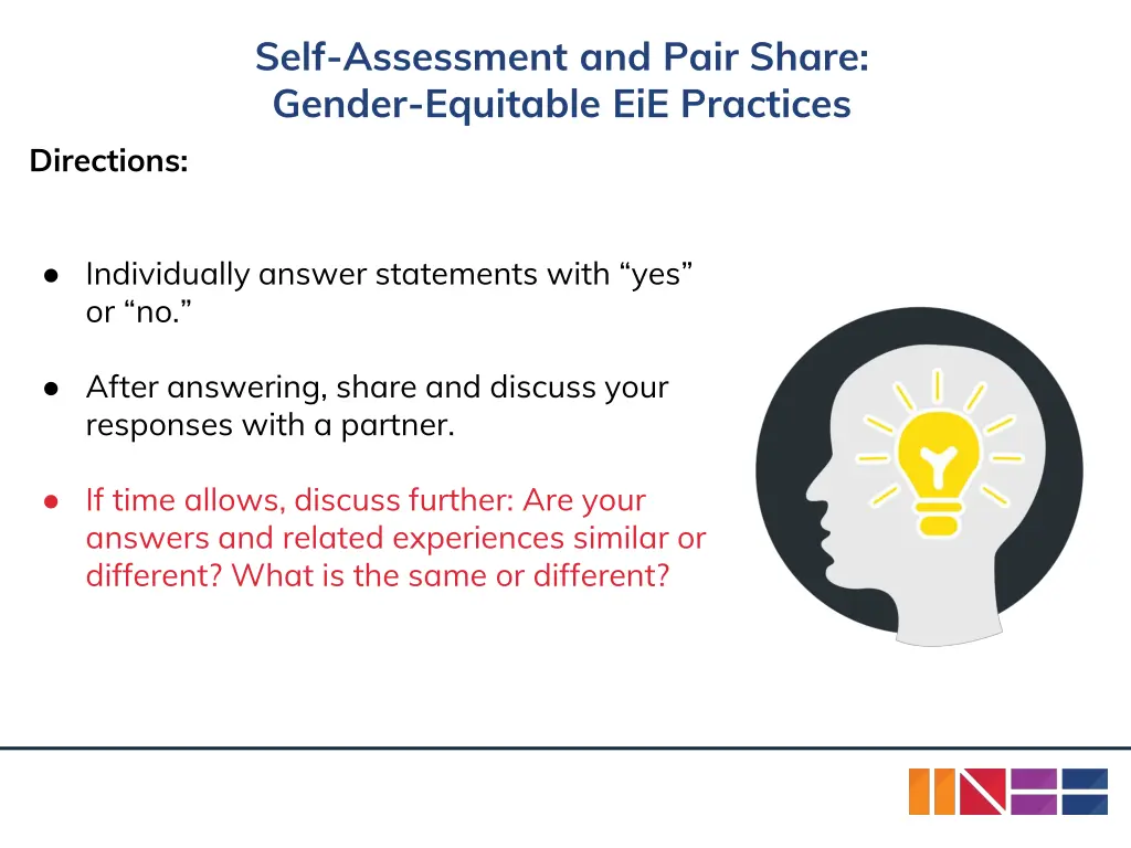 self assessment and pair share gender equitable