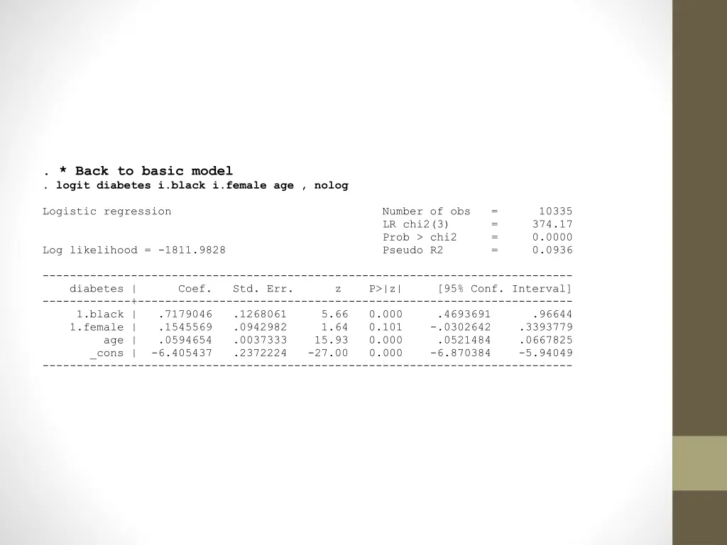 back to basic model logit diabetes i black