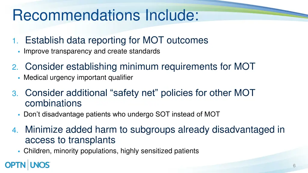 recommendations include