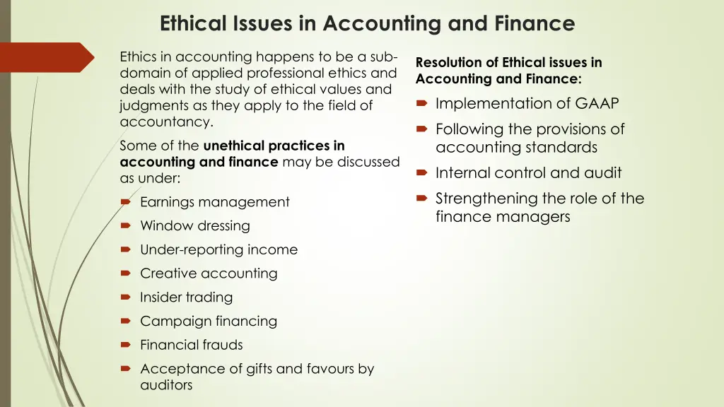 ethical issues in accounting and finance