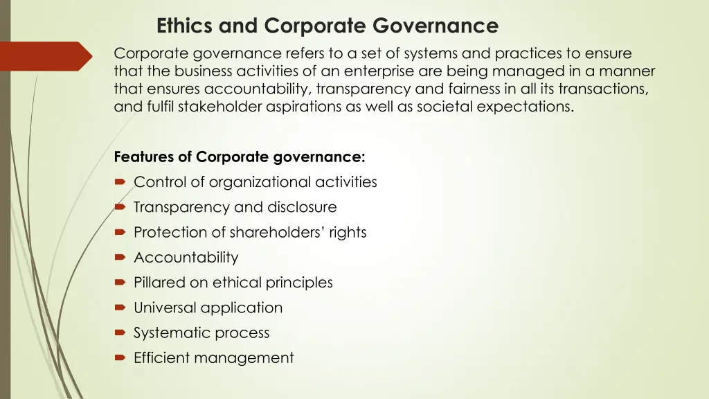 ethics and corporate governance corporate