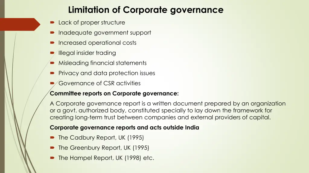 limitation of corporate governance