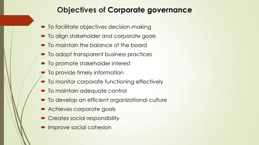 objectives of corporate governance
