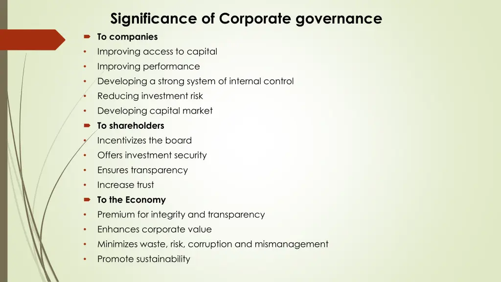 significance of corporate governance to companies