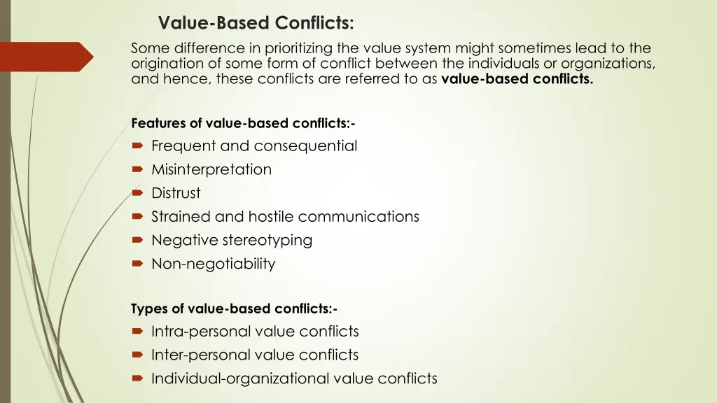 value based conflicts some difference