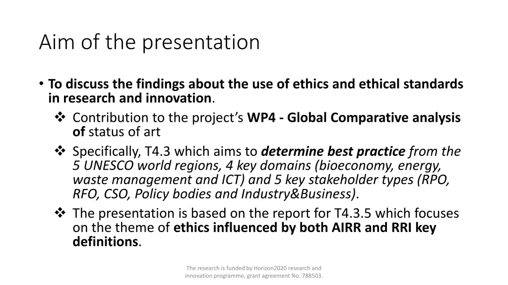 aim of the presentation
