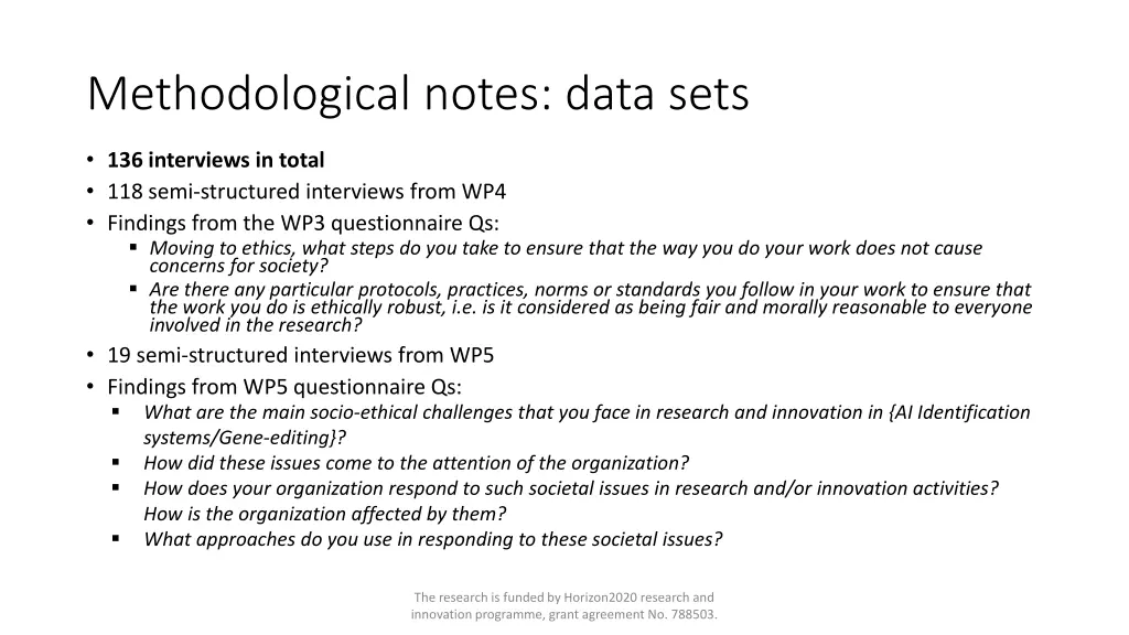 methodological notes data sets