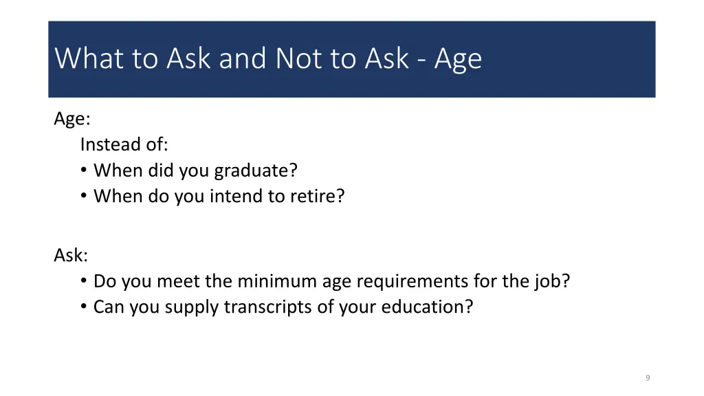 what to ask and not to ask age