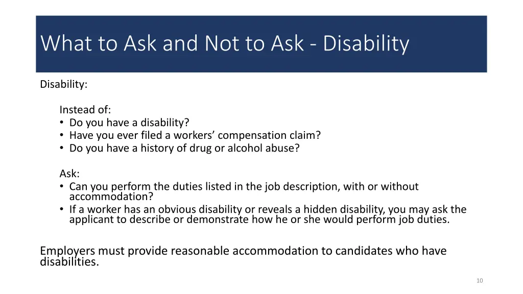 what to ask and not to ask disability