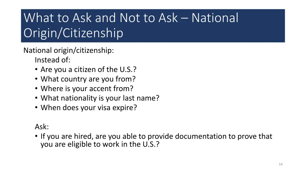 what to ask and not to ask national origin