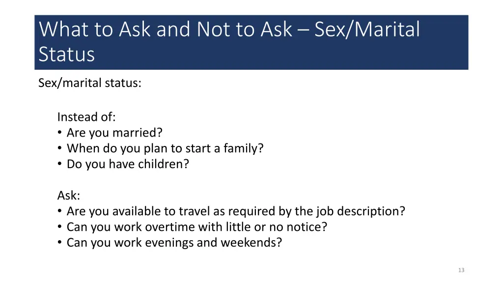 what to ask and not to ask sex marital status