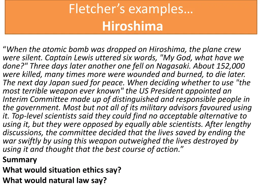 fletcher s examples hiroshima