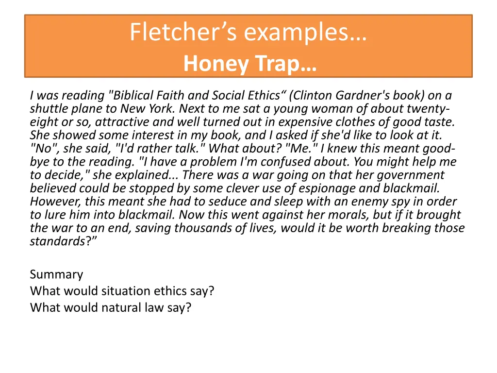 fletcher s examples honey trap