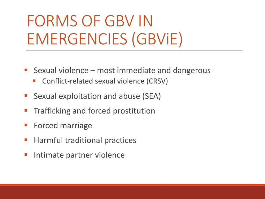 forms of gbv in emergencies gbvie