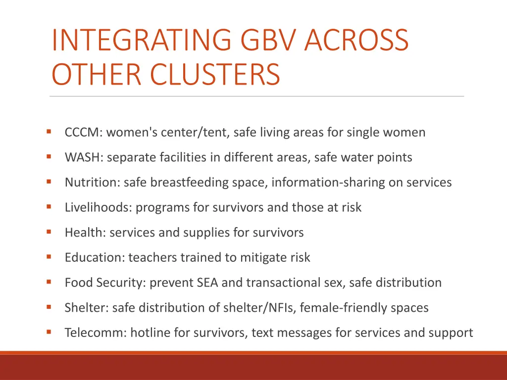 integrating gbv across other clusters