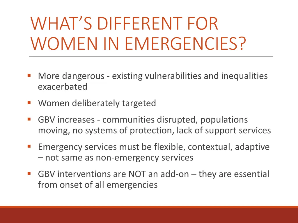 what s different for women in emergencies