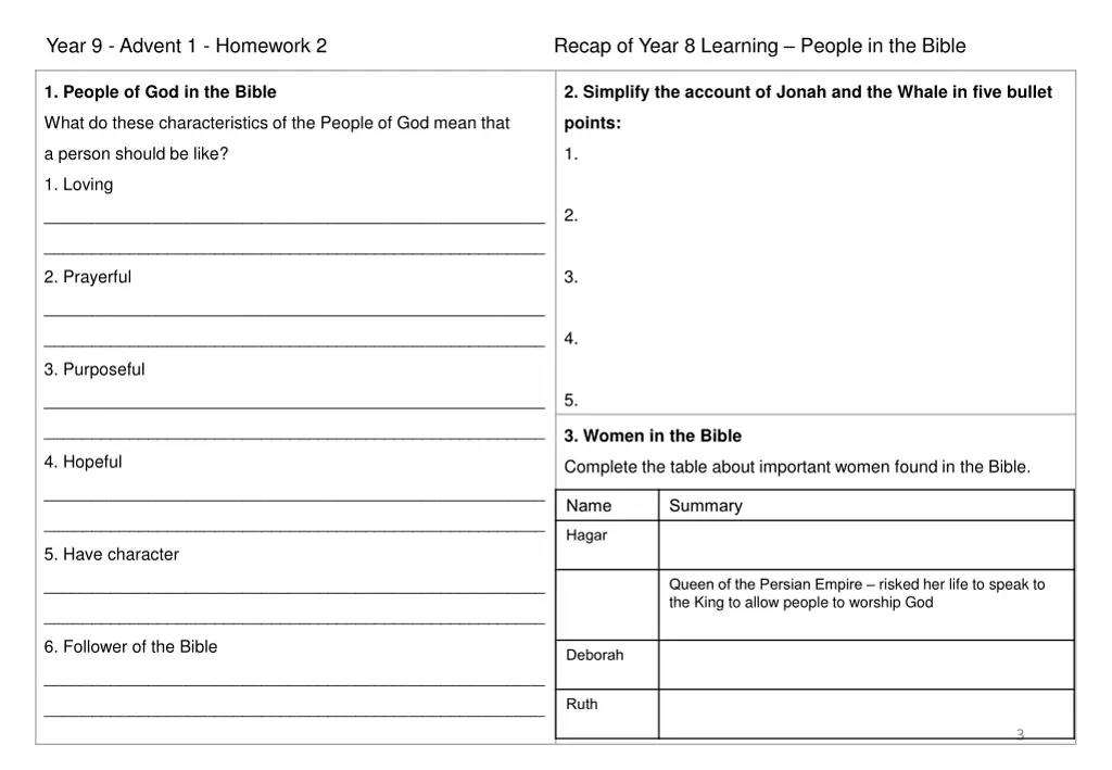 year 9 advent 1 homework 2 recap of year
