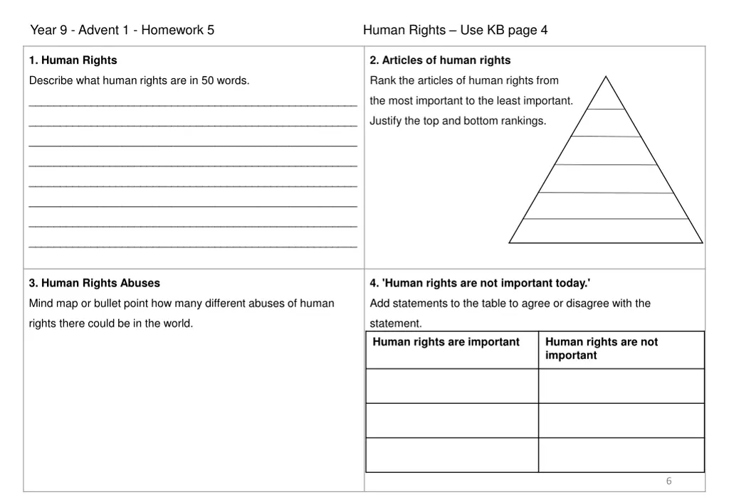year 9 advent 1 homework 5 human rights